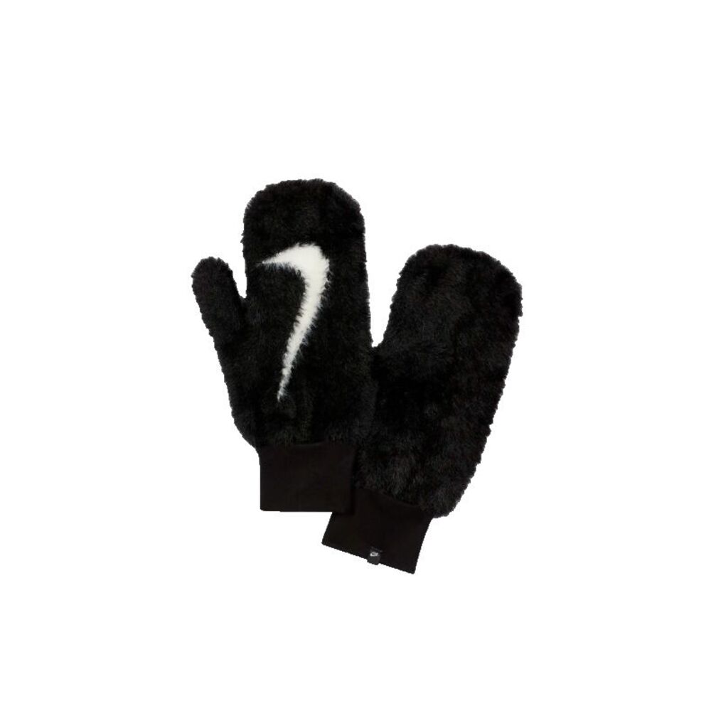 NEW Size M/L Nike Plush Mittens Gloves Solid Knit Black White Winter Fuzzy Fur